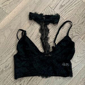 Black lace choker crop top
